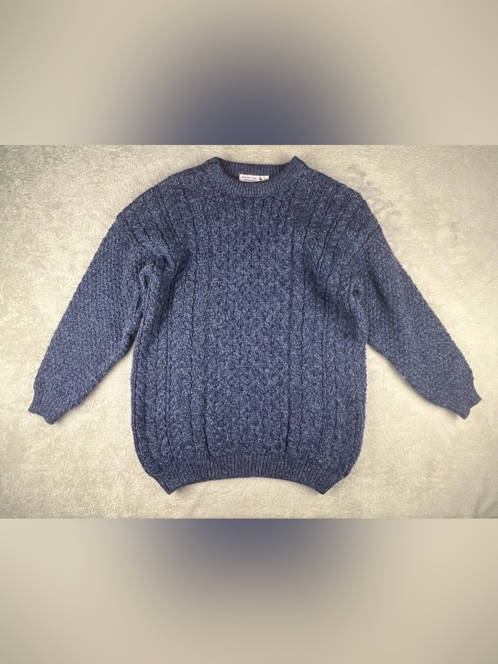 VTG Highland Home Industries Cable Knit Sweater Men's Large Blue Wool Scotland
